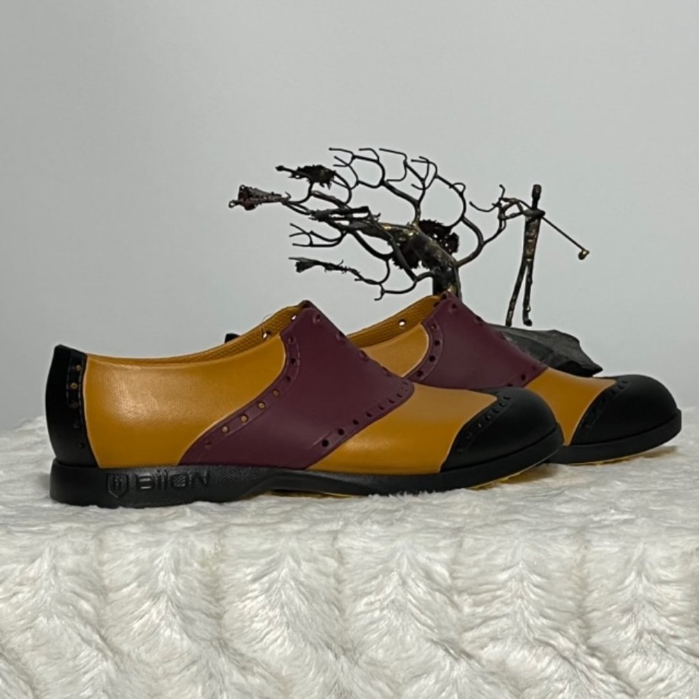 BIION Crimson Red, Black & Leather Oxford Golf Shoes Men SZ 8 - Picture 10 of 13